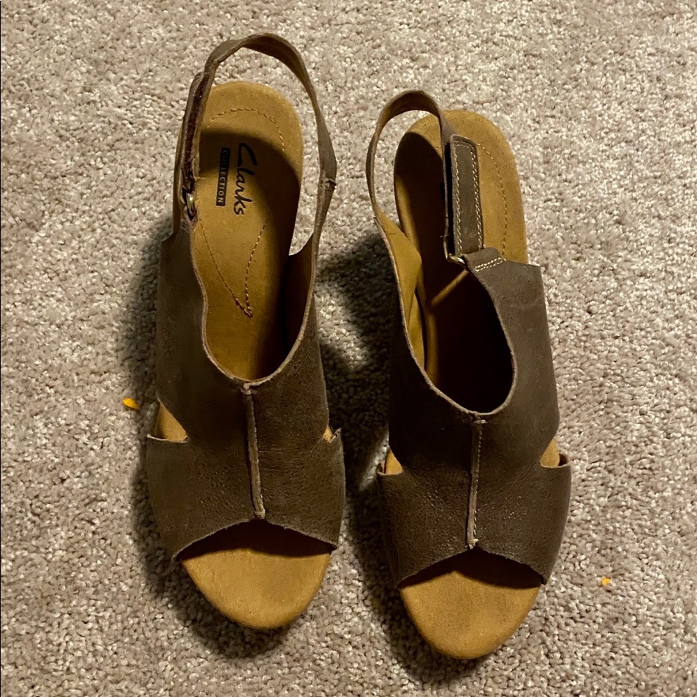 Clarks leather wedge sandals